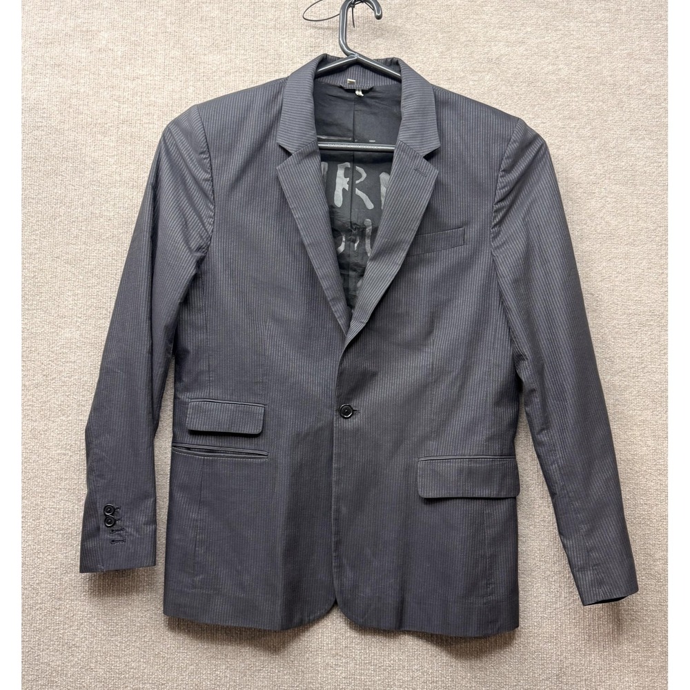 Juicy Couture Blazer Womens Medium Gray Burnt Out Star Lining Pinstripe